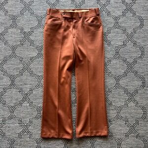 Vintage Sears Pants Mens 32x30 Orange Kings Road Flared Disco Polyester Wool 70s